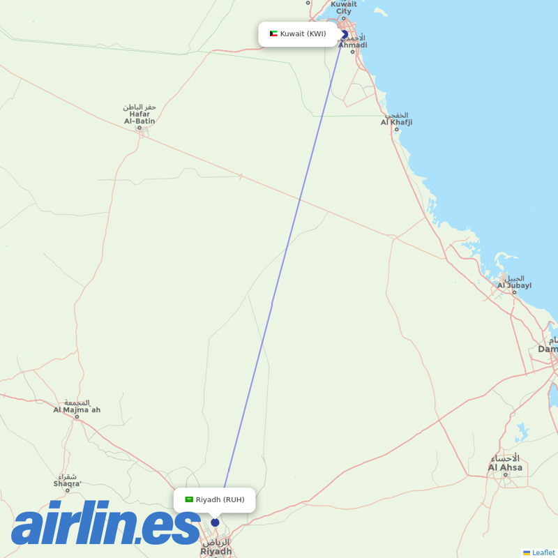 Kuwait Airways from King Khaled International destination map