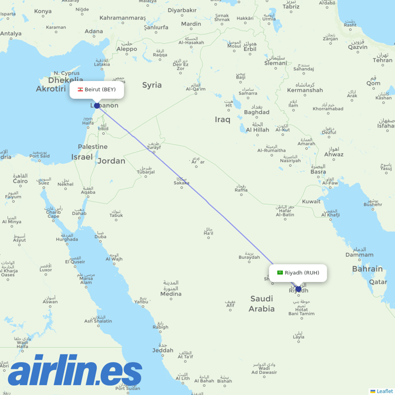 Middle East Airlines from King Khaled International destination map