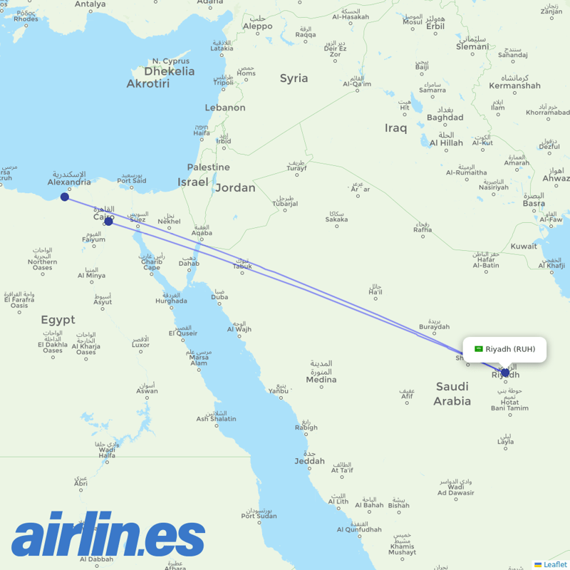 EgyptAir from King Khaled International destination map