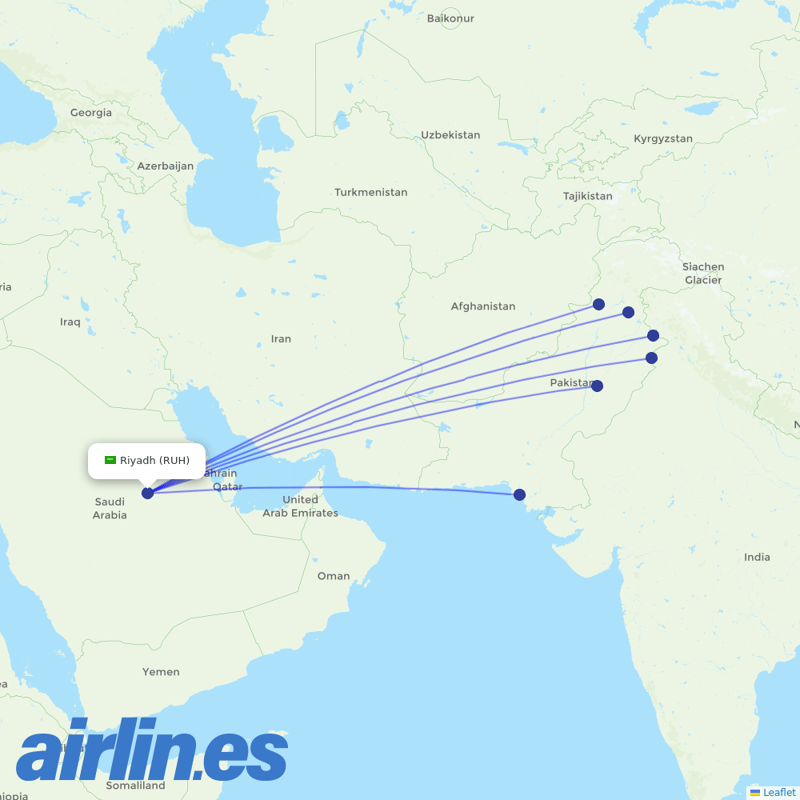 Pakistan International Airlines from King Khaled International destination map