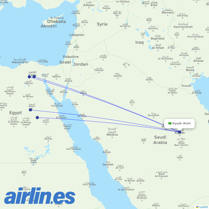 Air Cairo from King Khaled International destination map