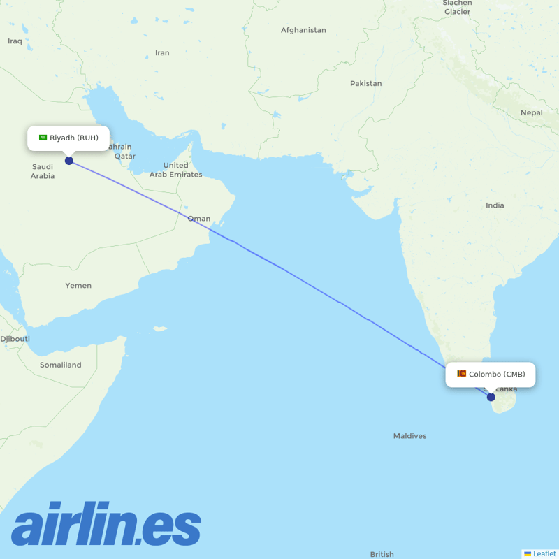 SriLankan Airlines from King Khaled International destination map