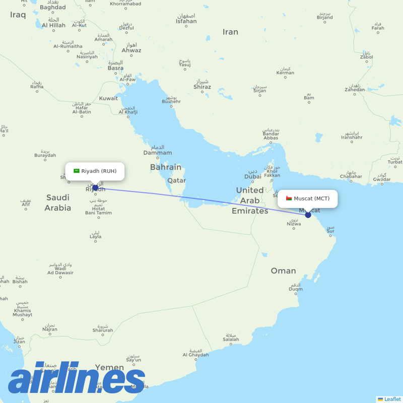 Oman Air from King Khaled International destination map