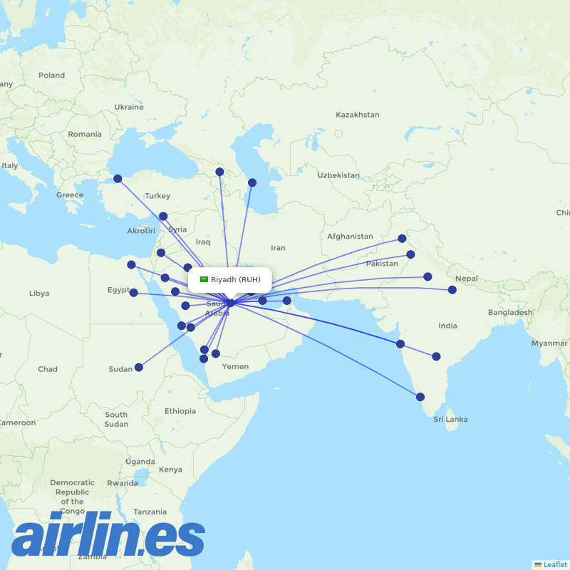 Flynas from King Khaled International destination map