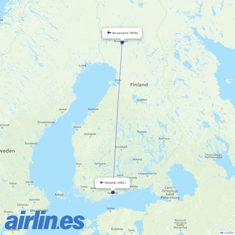 Finnair from Rovaniemi destination map