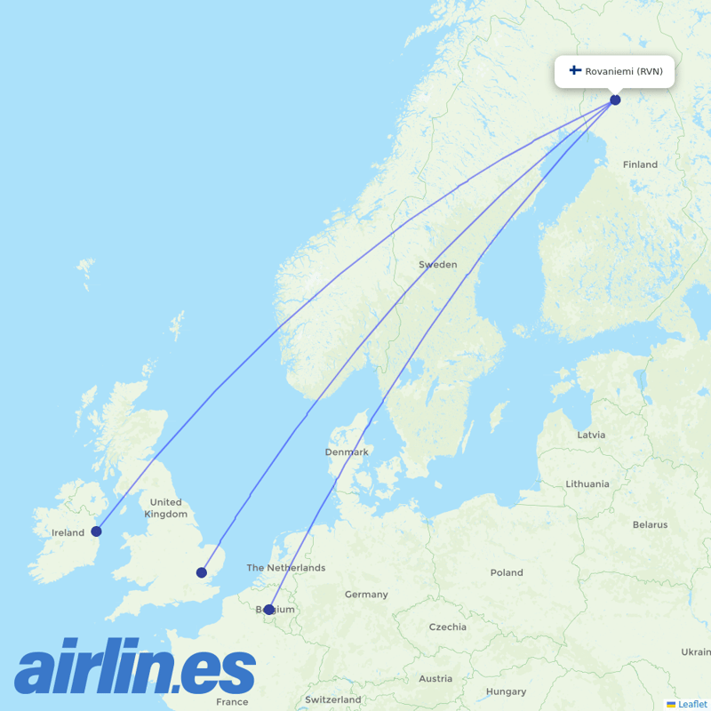 Ryanair from Rovaniemi destination map