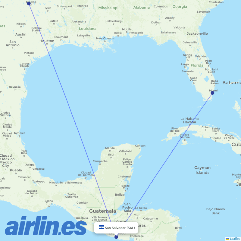 American Airlines from El Salvador International destination map
