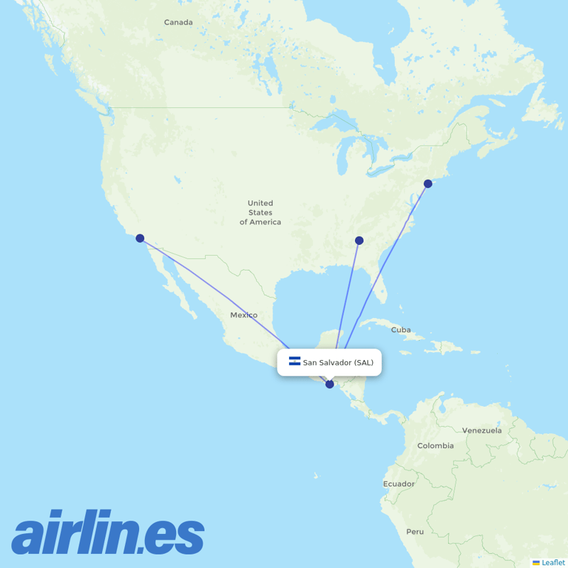 Delta Air Lines from El Salvador International destination map