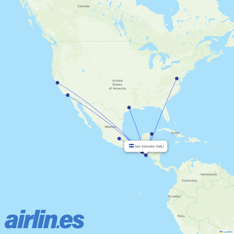 Aerolineas MAS from El Salvador International destination map