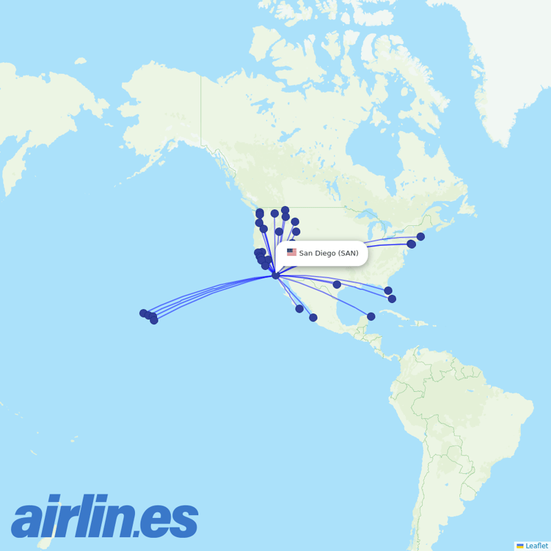 Alaska Airlines from San Diego International Airport destination map