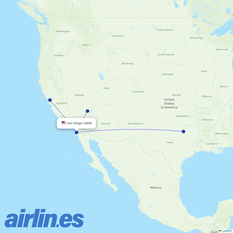 Spirit Airlines from San Diego International Airport destination map