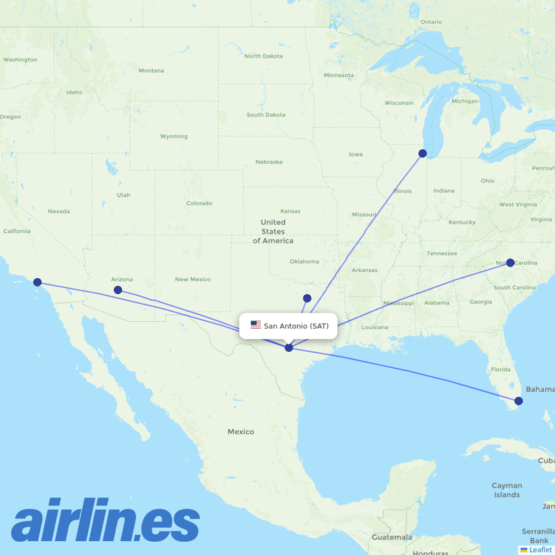 American Airlines from San Antonio International destination map