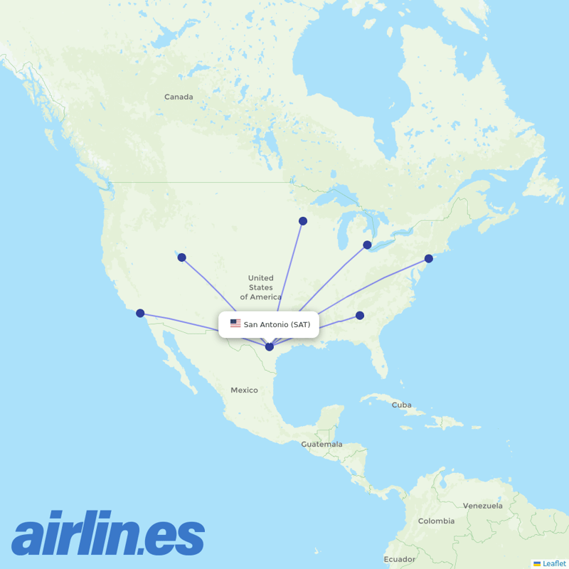 Delta Air Lines from San Antonio International destination map