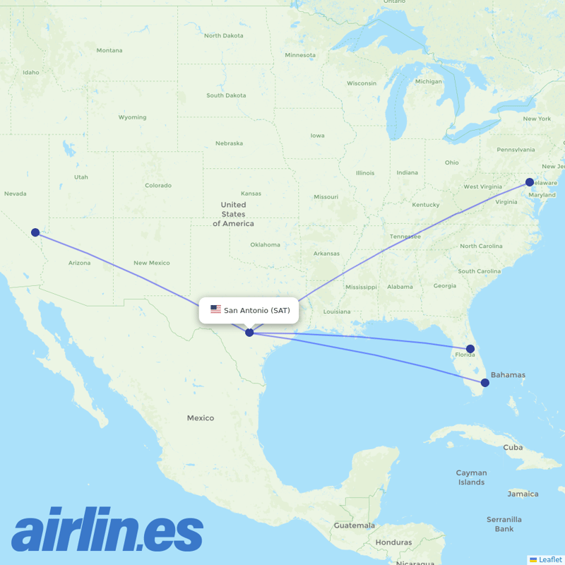 Spirit Airlines from San Antonio International destination map