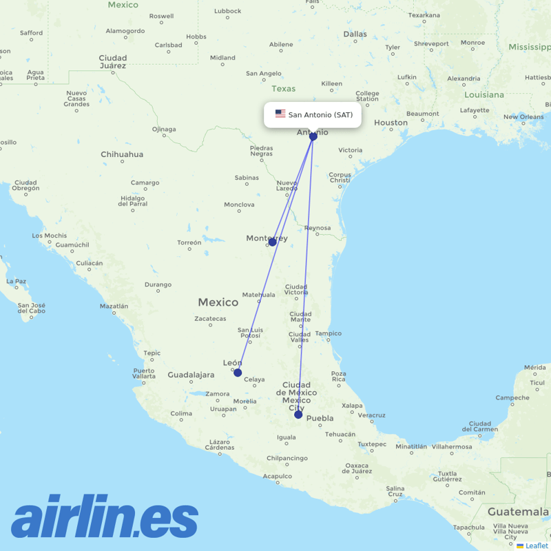 VivaAerobus from San Antonio International destination map