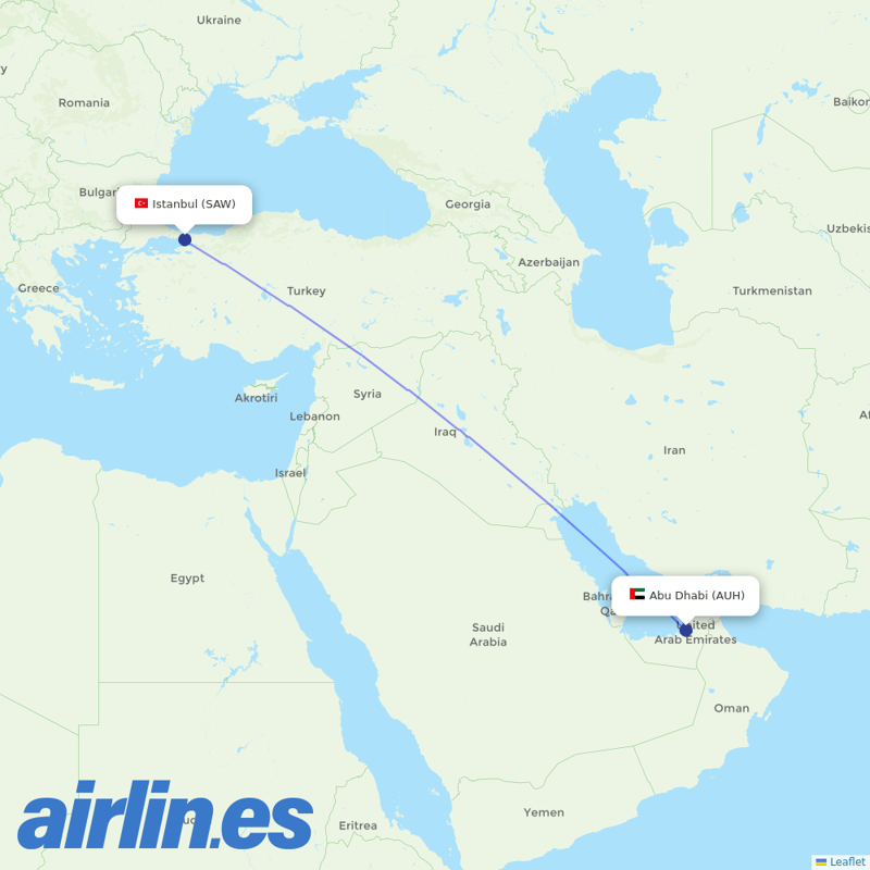 Air Arabia Abu Dhabi from Istanbul Sabiha Gökçen International Airport destination map