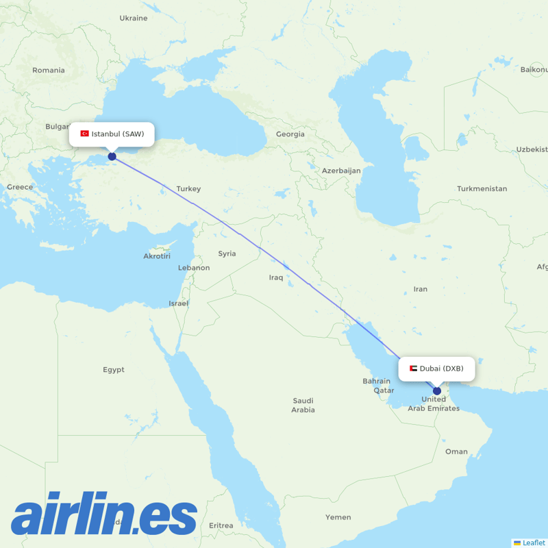 flydubai from Istanbul Sabiha Gökçen International Airport destination map