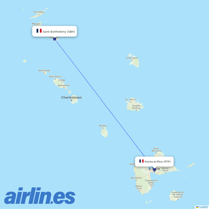 Air Caraibes from St. Barthelemy Airport destination map