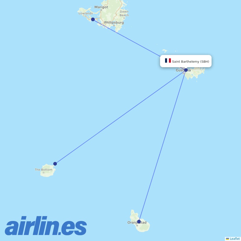 Winair from St. Barthelemy Airport destination map