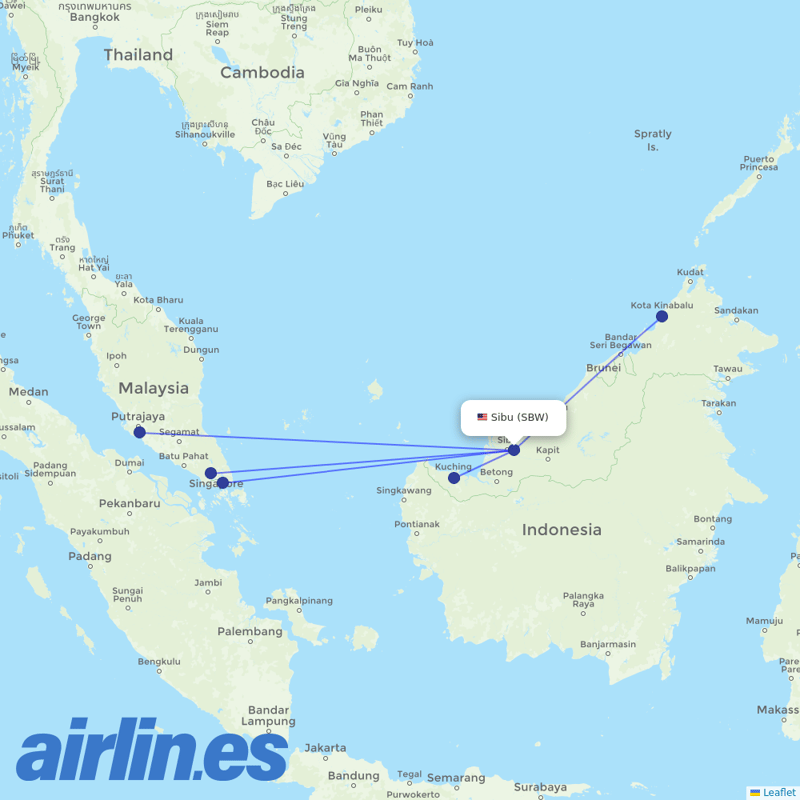 AirAsia from Sibu destination map