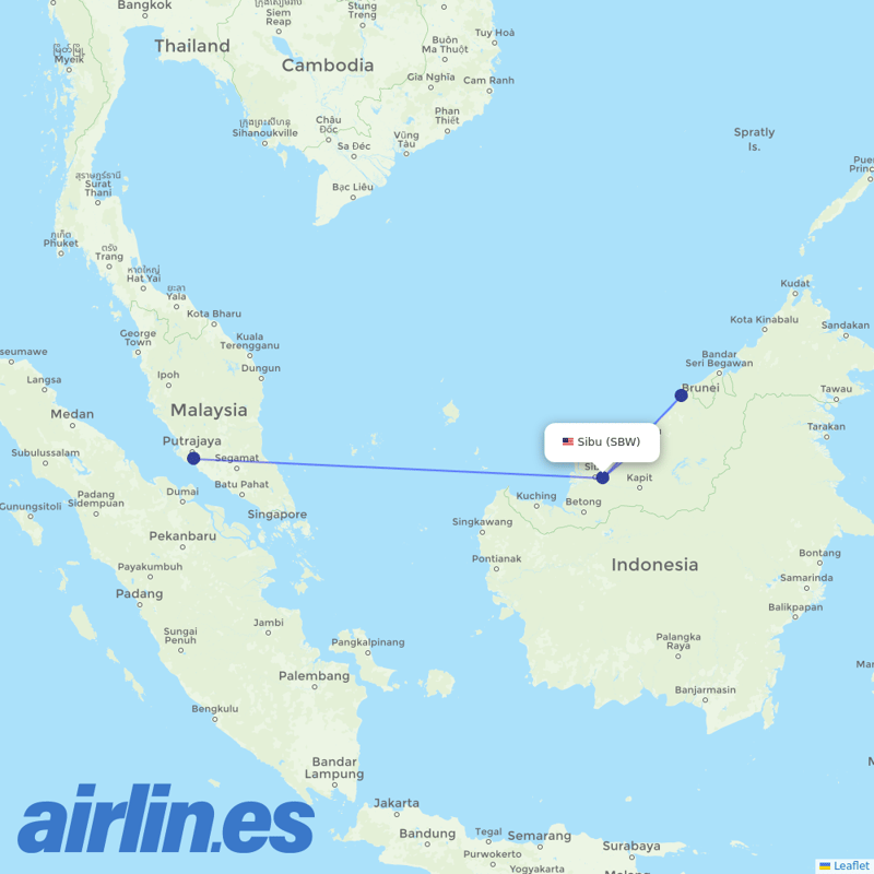Malaysia Airlines from Sibu destination map