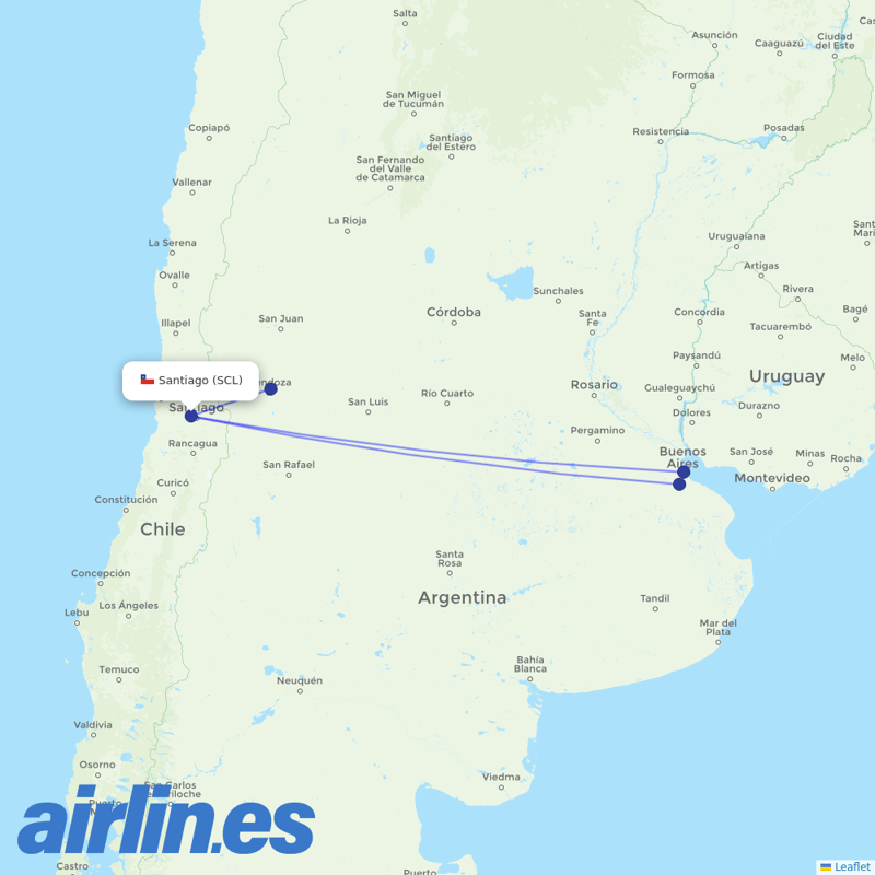 Aerolineas Argentinas from Arturo Merino Benítez International Airport destination map