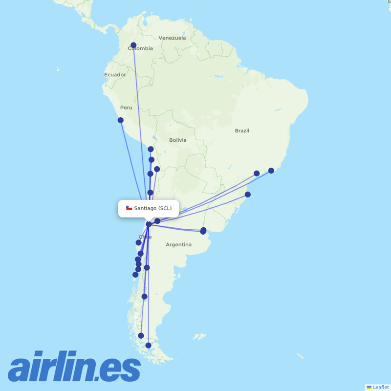 Sky Airline from Arturo Merino Benítez International Airport destination map