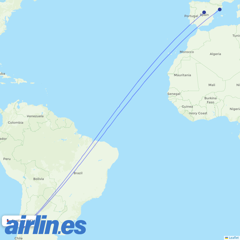 Iberia from Arturo Merino Benítez International Airport destination map