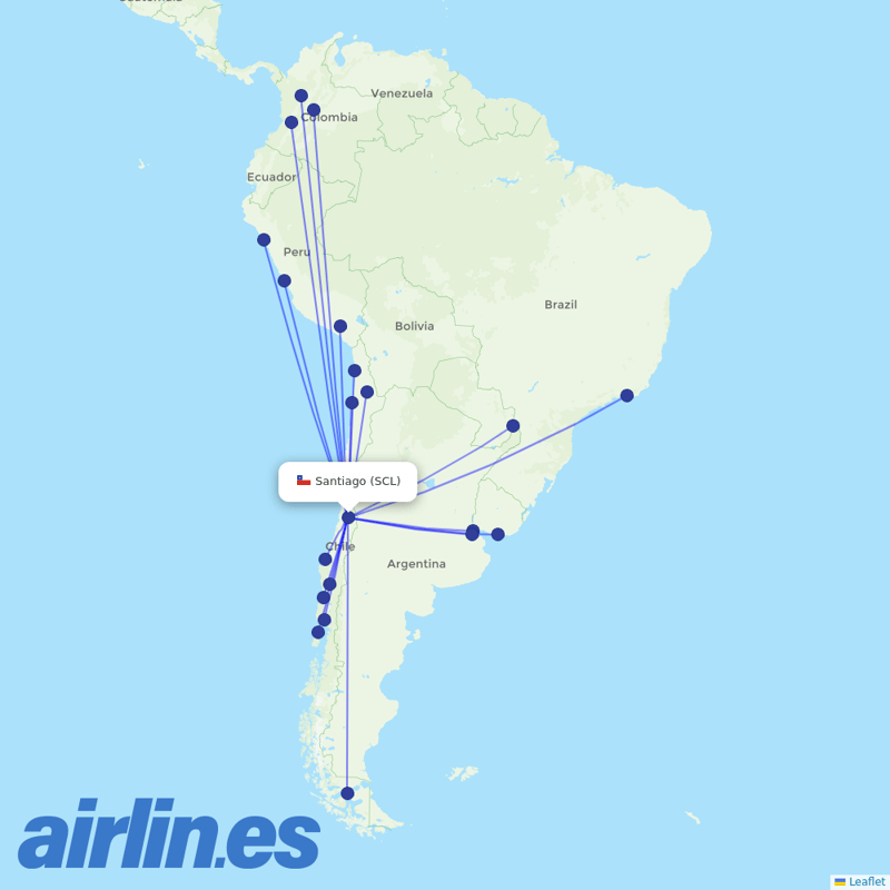 JetSMART from Arturo Merino Benítez International Airport destination map