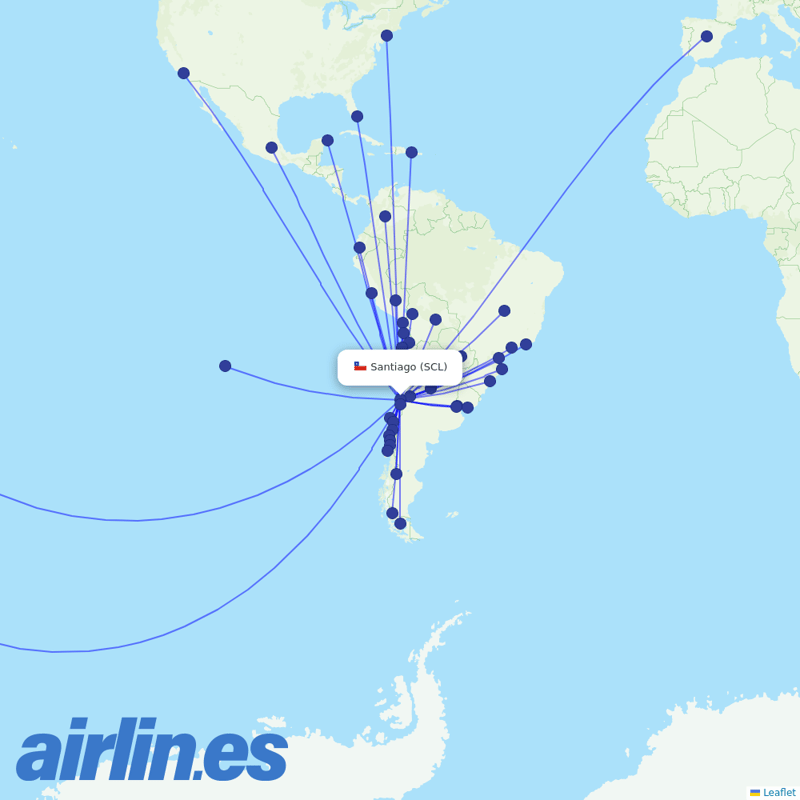 LATAM Airlines from Arturo Merino Benítez International Airport destination map