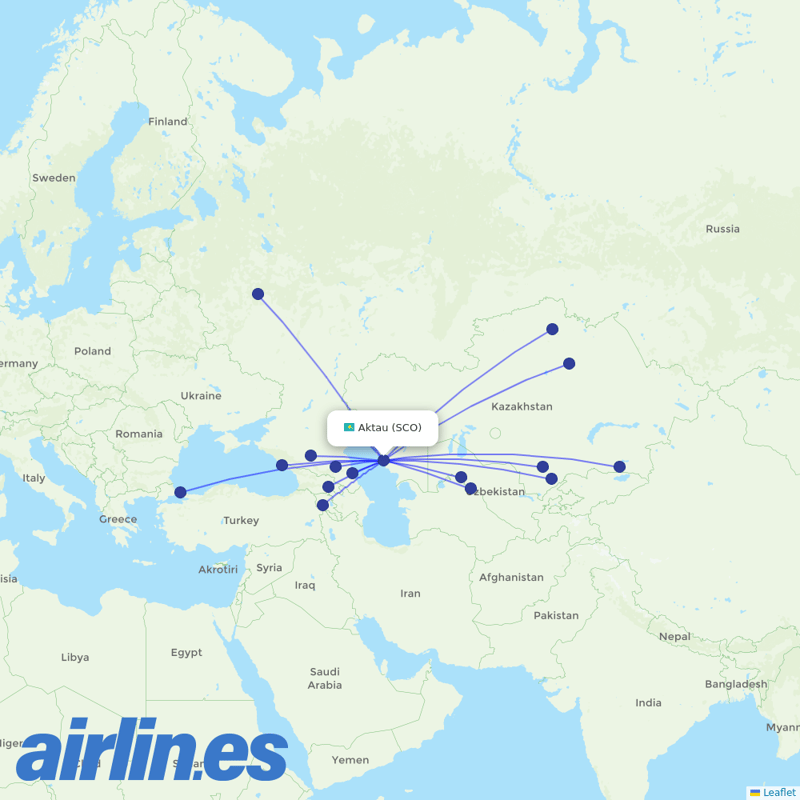 SCAT Airlines from Aktau destination map