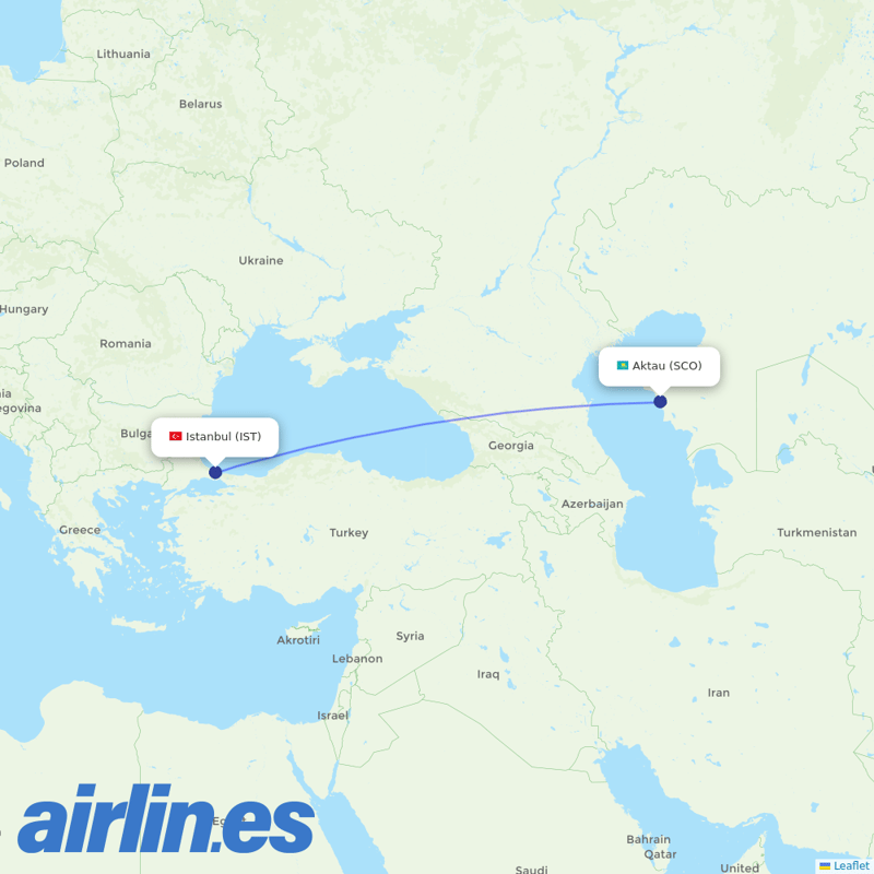 Turkish Airlines from Aktau destination map