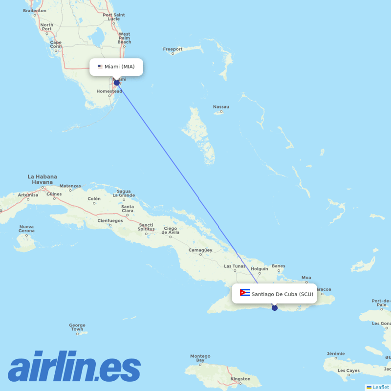 American Airlines from Antonio Maceo International destination map
