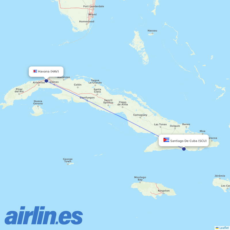 Cubana de Aviacion from Antonio Maceo International destination map