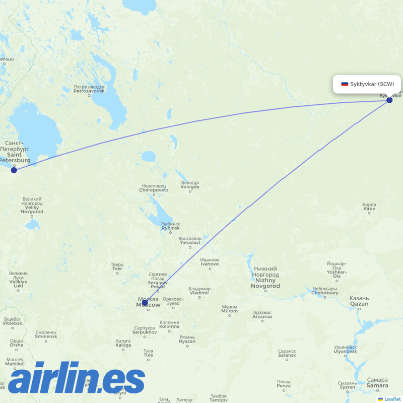 Aeroflot from Syktyvkar destination map