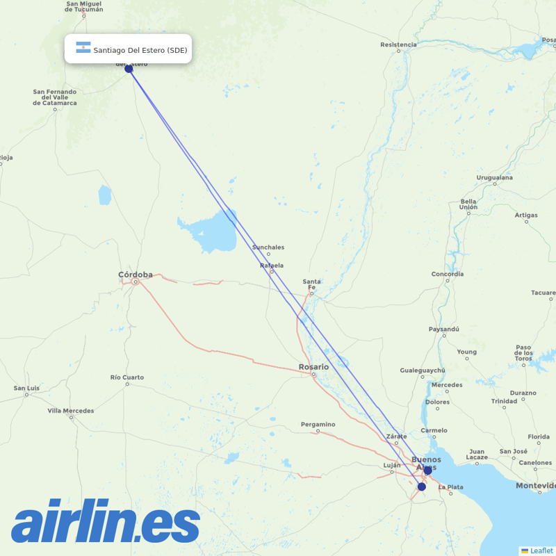 Aerolineas Argentinas from Santiago Del Estero destination map