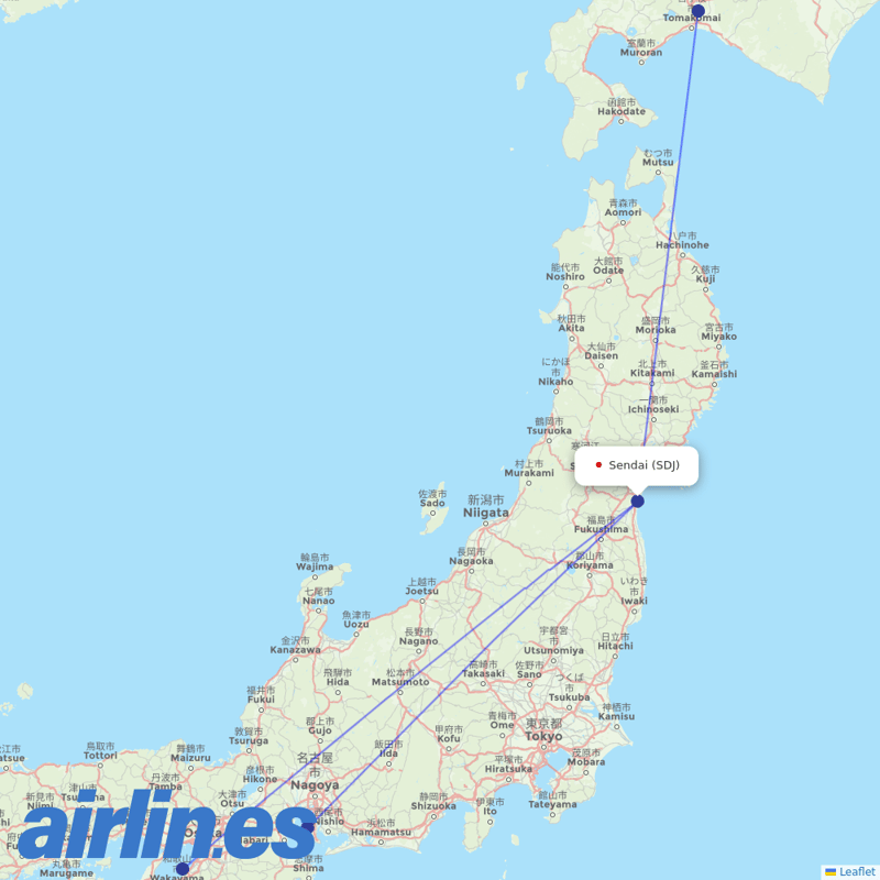 Peach Aviation from Sendai Airport destination map