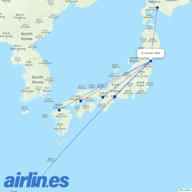 ANA from Sendai Airport destination map