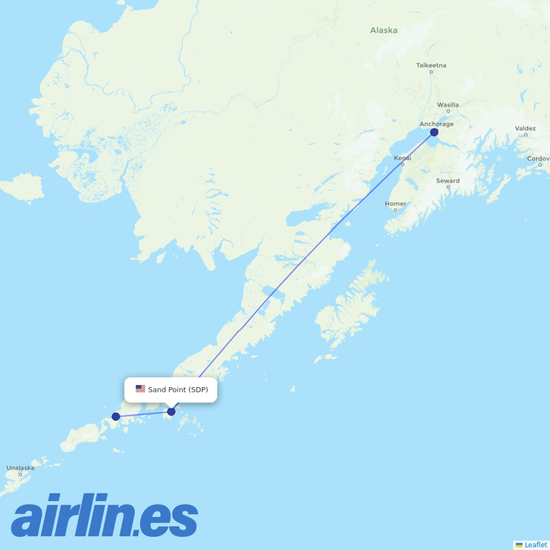 Ravn Alaska from Sand Point Airport destination map