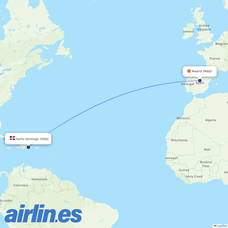 Welcome Air from Las Americas International destination map
