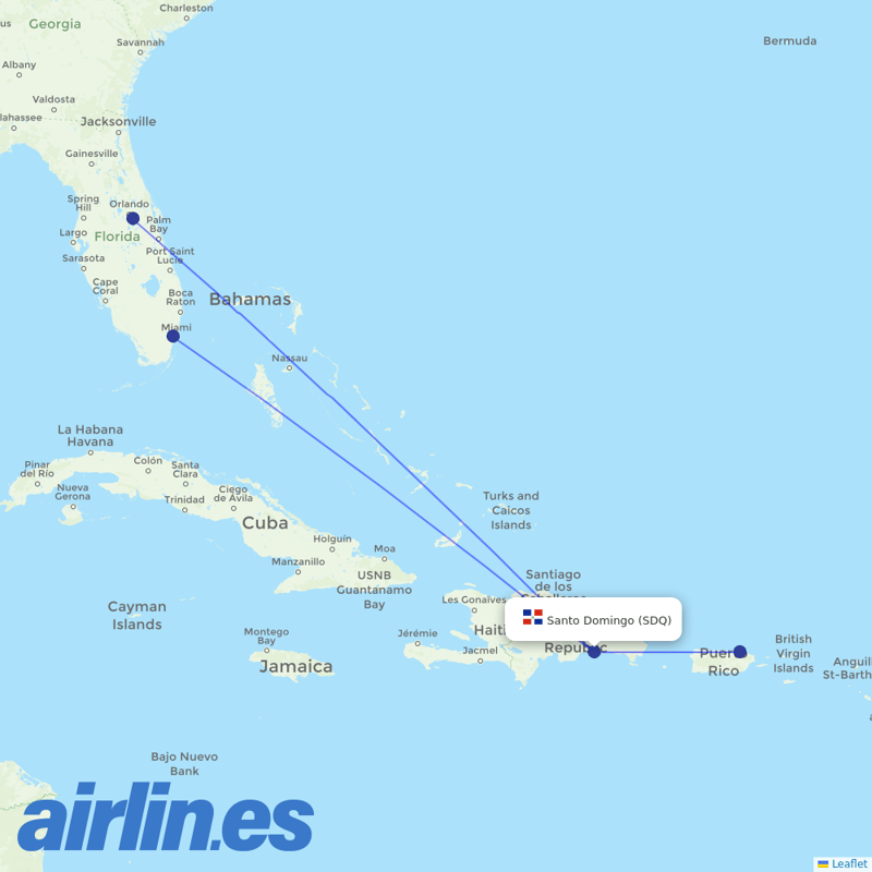 Frontier Airlines from Las Americas International destination map