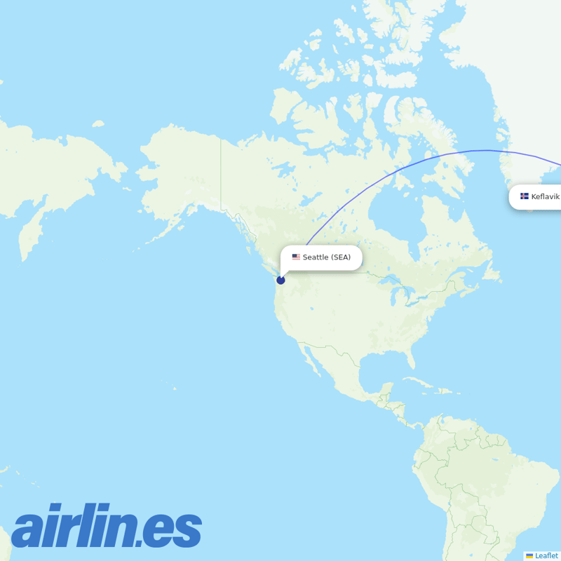 Icelandair from Seattle Tacoma International destination map