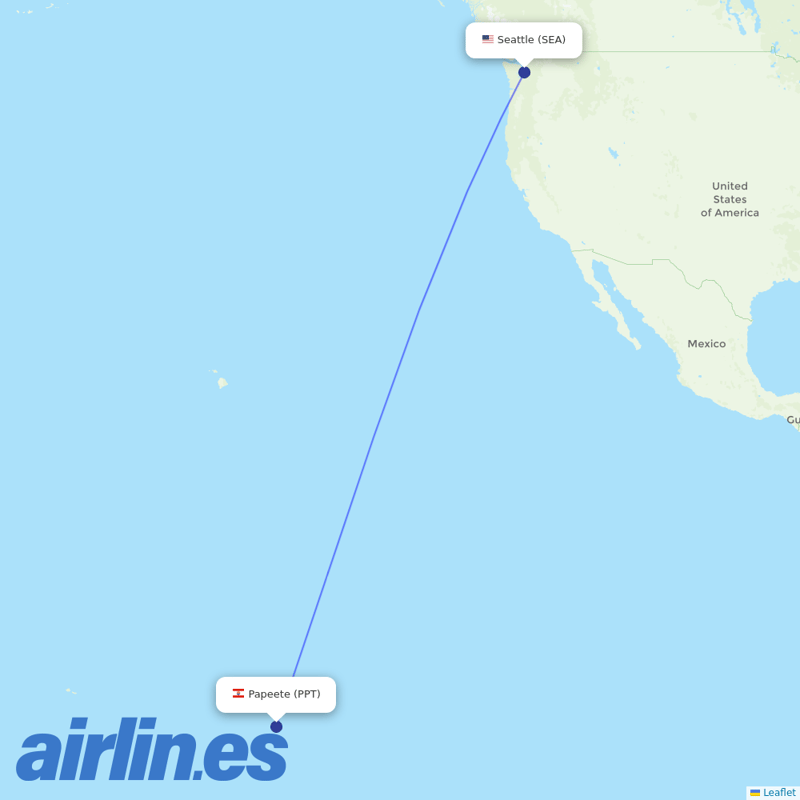 Air Tahiti Nui from Seattle Tacoma International destination map