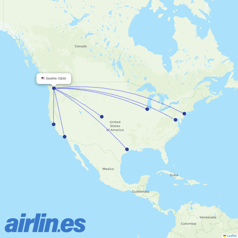 United Airlines from Seattle Tacoma International destination map