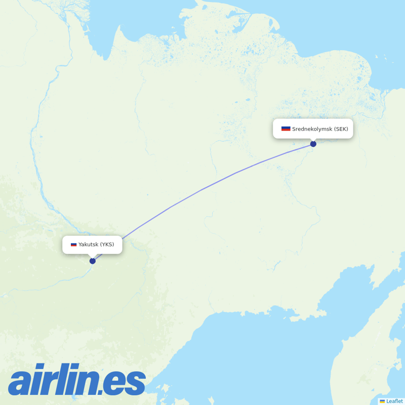 Polar Airlines from Srednekolymsk Airport destination map