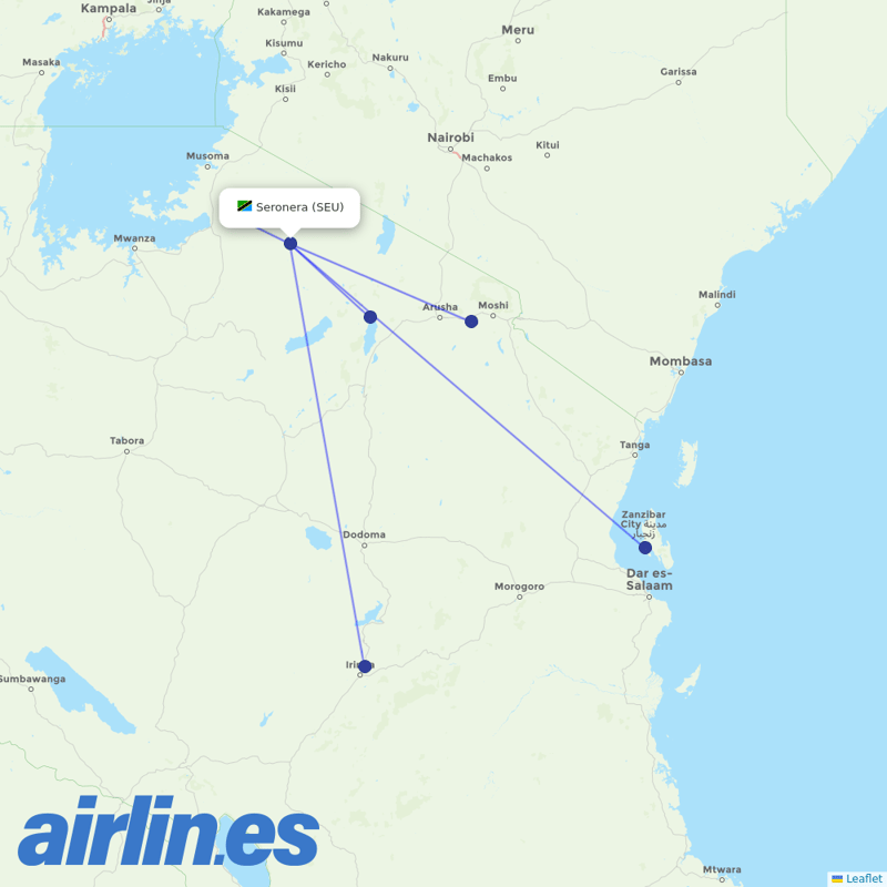 Auric Air from Seronera Airstrip destination map