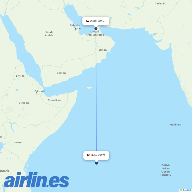 Emirates from Seychelles International destination map