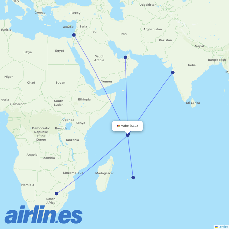 Air Seychelles from Seychelles International destination map