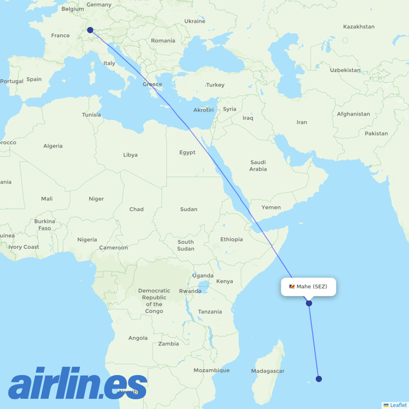Edelweiss Air from Seychelles International destination map