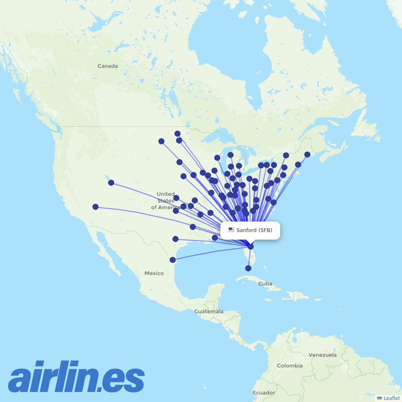 Allegiant Air from Orlando Sanford Intl destination map